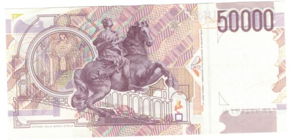 Lire 50.000 mila Bernini 2° tipo bicolore lettera A anno 25 luglio 1992 - immagine 2