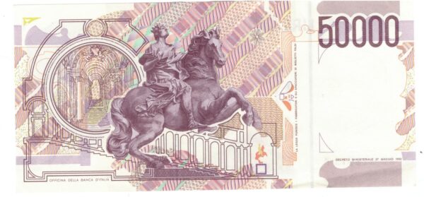 Lire 50.000 mila Bernini 2° tipo bicolore lettera A anno 25 luglio 1992 - immagine 2