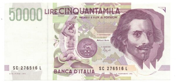 Lire 50.000 mila Bernini 2° tipo bicolore lettera C anno 16 ottobre 1995