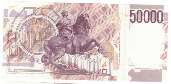 Lire 50.000 mila Bernini 2° tipo bicolore lettera C anno 16 ottobre 1995 - immagine 2