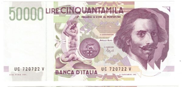 Lire 50.000 mila Bernini 2° tipo bicolore lettera C anno 16 ottobre 1995