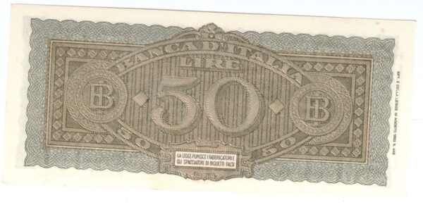 Lire 50 Italia turrita anno 10 dicembre 1944 luogotenenza - immagine 2