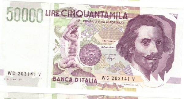 Lire 50.000 mila Bernini 2° tipo bicolore lettera C anno 16 ottobre 1995