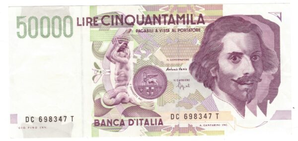 Lire 50.000 mila Bernini 2° tipo bicolore lettera C anno 16 ottobre 1995