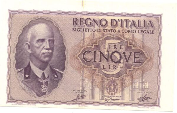 Lire 5 imperiale regno d'Italia Vittorio E. III anno 1940 XVIII