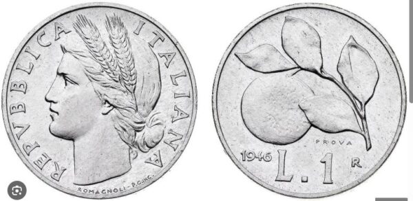 1 lira arancio repubblica Italiana anno 1950